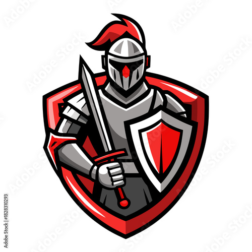 knight full armor holding shield logo  