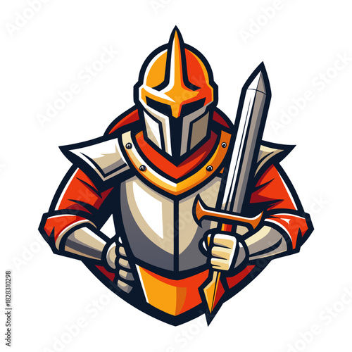 knight with sword logo isolated on white background