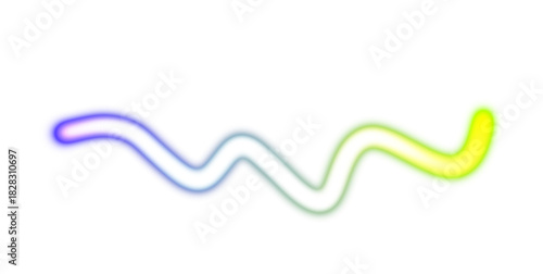Abstract glowing neon light streak rays on transparent background. Glowing light flow wave multicolour gradient shape cutout PNG overlay. Light beams flow wave shaped.