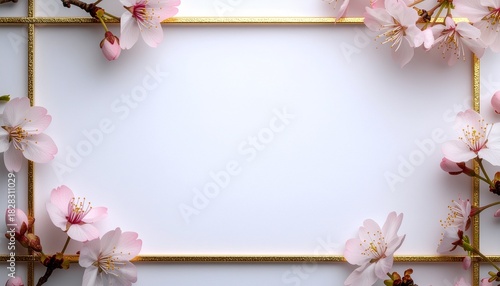 Sakura and Gold Line Elegant Frame Illustration for Japanese Coming of Age Day Seijin no Hi Ceremony Invitations and Cultural Designs