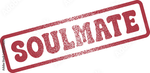 Textured red stamp displaying the heartfelt word SOULMATE symbolizing romantic connection and bond