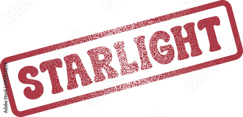 A grunge rubber stamp impression displaying the vibrant red word Starlight across a clean surface