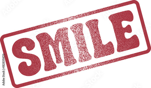 Grungy red stamp of the word SMILE encouraging happiness and cheerful disposition