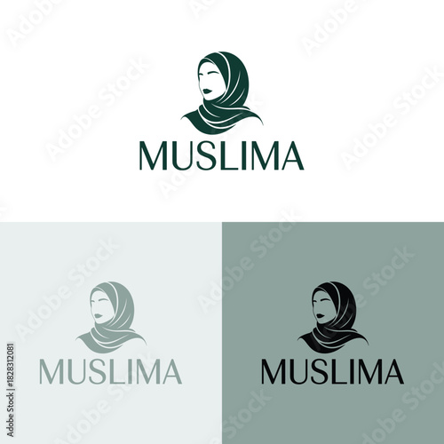 Muslima Logo: A minimalist logo design featuring an elegant depiction of a woman wearing a hijab, exuding a sense of modesty, grace, and cultural representation.