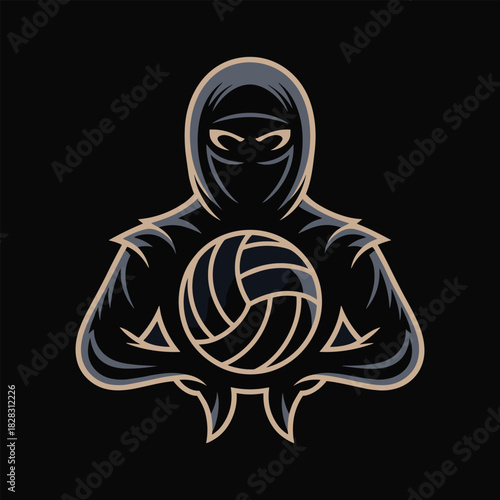 Ninja Volleyball Maestro: A stylized illustration of a ninja, embodying stealth and skill, cradling a volleyball. This image captures the essence of a modern sport with an action character.
