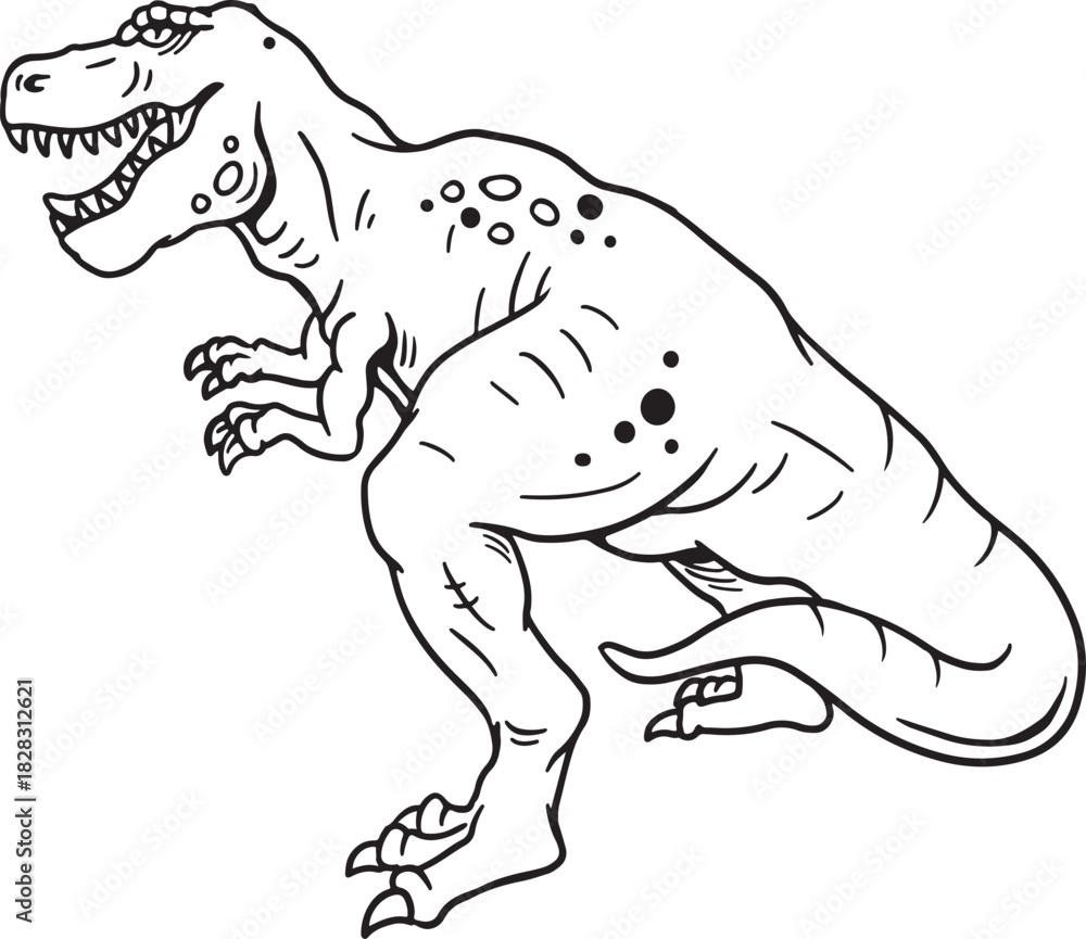 Obraz premium Cartoon Tyrannosaurus Rex dinosaur line art illustration
