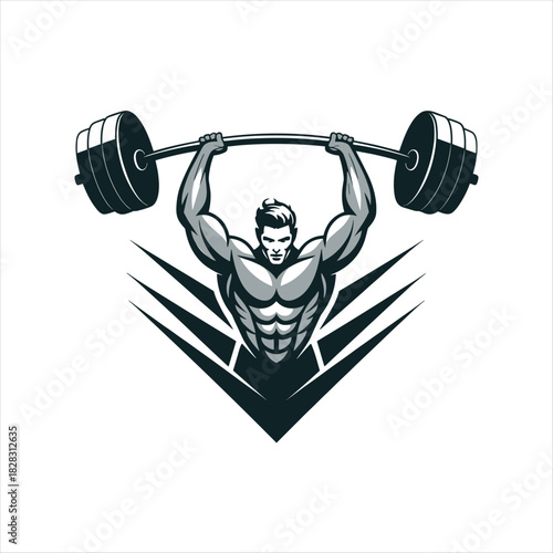 Strength and Power: An emblem of physical prowess and determination, a muscular figure powerfully lifts a heavy barbell, showcasing peak fitness and the relentless pursuit of strength.