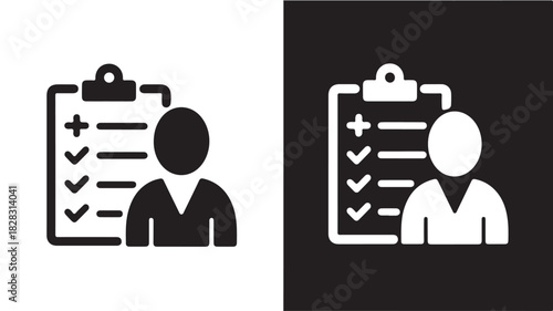 Patient medical report icon clipboard checklist with person flat vector design for healthcare and diagnostic applications
