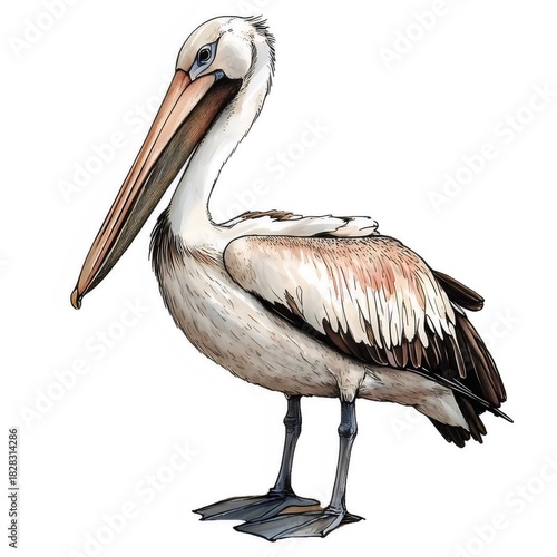 ペリカンの水彩画風イラスト