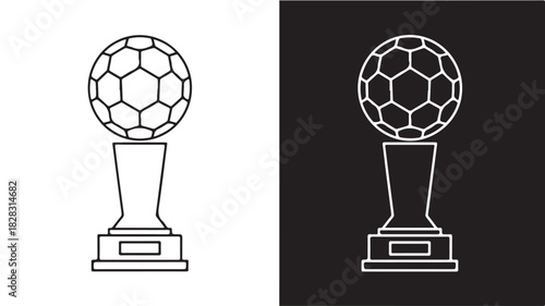 Soccer trophy line art illustration simple vector design element for sports achievements isolated on white and black background