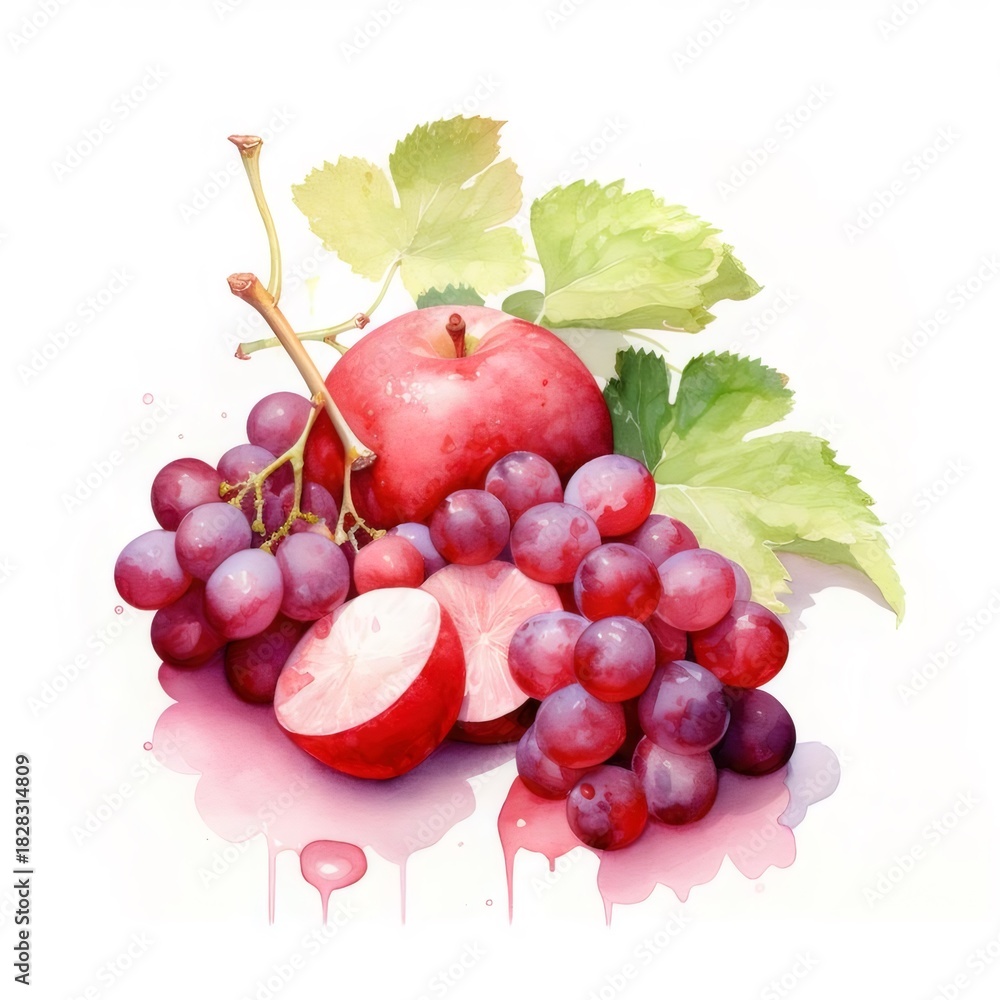 Fototapeta premium リアルなリンゴとブドウの静物画