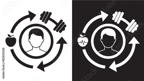 Fitness and health cycle icon showing diet exercise and healthy lifestyle vector illustration isolated on white background