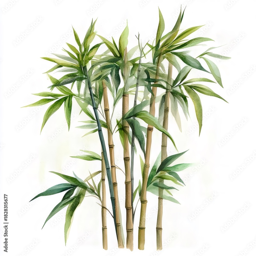 Obraz premium 竹の葉の watercolour art