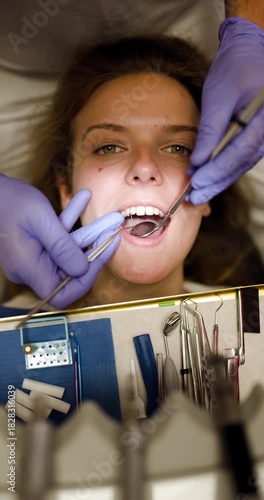 Closeup look at dental procedures in a clinic, patient receiving care from dentist in a clean environment during a routine appointment