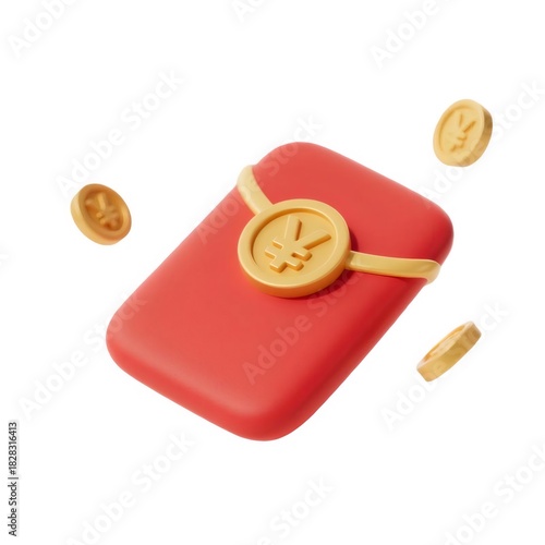 赤い封筒と金貨の浮遊