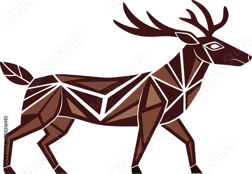 Geometric brown deer with antlers in a stylized art style