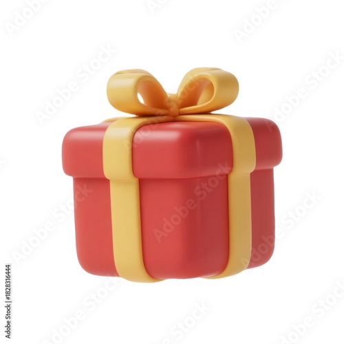 Red Gift Box Yellow Ribbon White Background