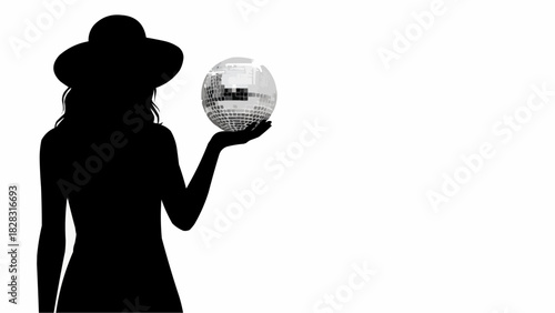 Stylish woman silhouette holding a disco ball for vibrant nightlife promotions
