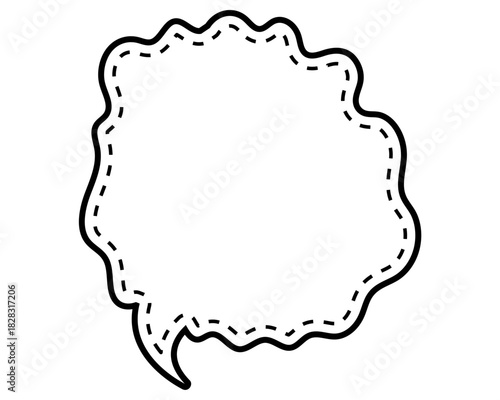 シンプルな点線付き吹き出し　柔らかい線の雲形