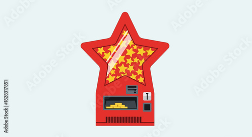 A Red Star Shaped Vending Machine with Golden Stars and Coins, Isolated