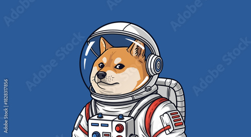 A Shiba Inu Dog Astronaut Illustration Floating in Space with a Spacesuit