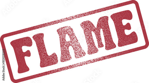 Vibrant Flame Word Stamped in Red with Distinctive Grunge Textured Effect