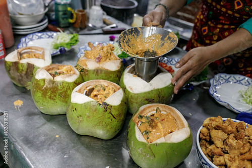 Steamed seafood in coconut, Thai food