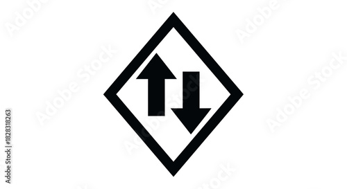 Two-way Directional Arrow Sign Inside a Diamond Shape with Contrasting Directions
