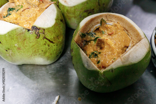 Steamed seafood in coconut, Thai food