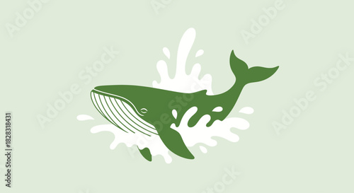 Stylized whale illustration with splash effect against a light green backdrop