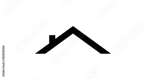 Stylized Simple Black Roof Icon with Chimney on White Minimalist Design