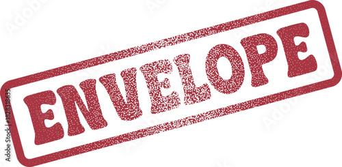 Red Stamped Envelope Word with Textured Grunge Effect and Outline