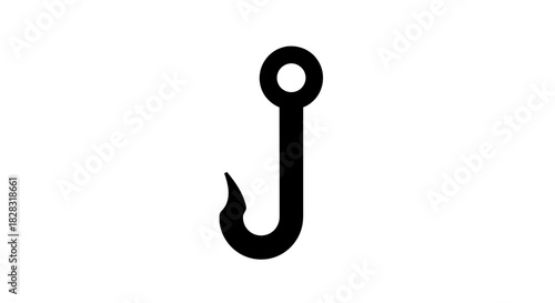 Simple black fishing hook icon on a white background ready for fishing industry product design and