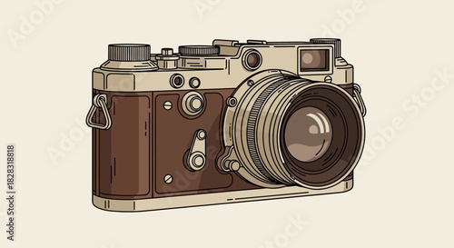 Retro analog camera illustration with vintage design and detailed craftsmanship photography