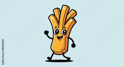 Playful french fries cartoon character with a cheerful expression and playful demeanor against