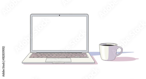 Modern workspace illustration featuring laptop and coffee mug for productivity and inspiration