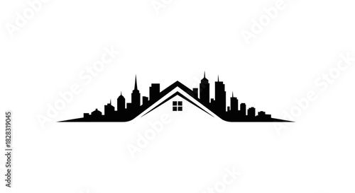 Modern real estate and city skyline logo design representing urban home concept