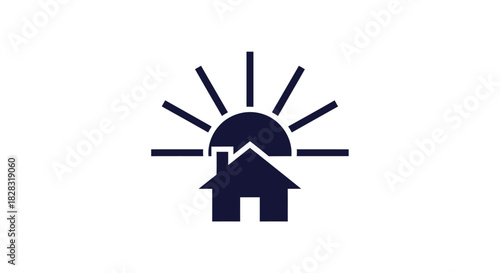 Modern minimalist logo design depicting a house with sun rays for real estate business