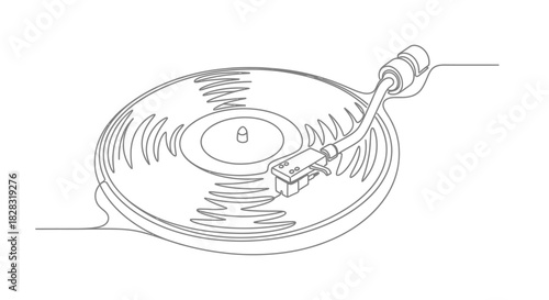 Minimalist Vinyl Record Player Continuous Line Art Illustration Design Graphic Concept