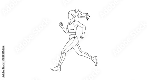 Minimalist line art illustration of a woman running for health and fitness workout
