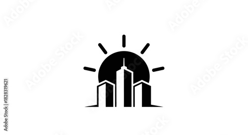 Minimalist Cityscape Logo Design with Rising Sun Creating a Bright Future Outlook