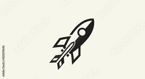 Minimalist black and white rocket icon, representing technology, innovation, and space exploration