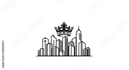Luxurious skyline illustration showcasing urban development with a regal crown element