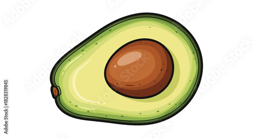 Illustration of a Sliced Avocado with Seed on White Background Detailed style Perfect for Food Blogs