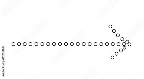 Illustration of a minimalistic arrow symbol constructed from small outlined circles with a clean