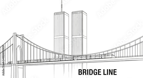 Iconic New York City Skyline Drawing Featuring Bridge Twin Towers and Subway