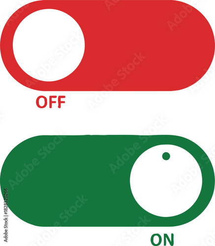Modern red off and green on toggle switch vector illustration. user interface button for active or inactive status. web design elements.