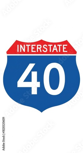 Interstate Route 40 Shield Emblem Depicting Transportation Infrastructure and Navigation System