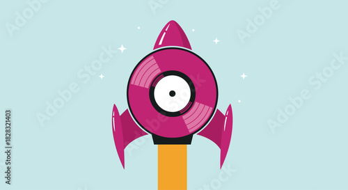 Creative Rocket Illustration with Record for Music Industry and Space Concepts