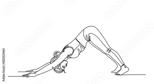 Continuous line drawing of woman doing yoga pose, fitness exercise illustration